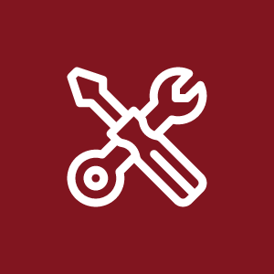 An icon representing services on a red background.