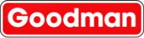 A red and white logo with the word goodman on it.