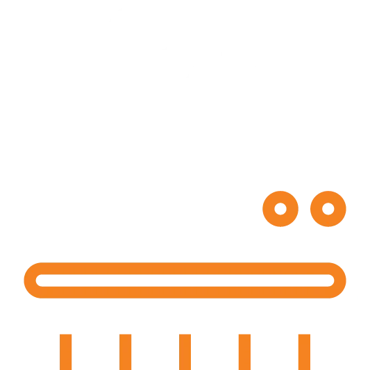 A reliable heating and air company's icon featuring a wrench and screwdriver in black and orange.