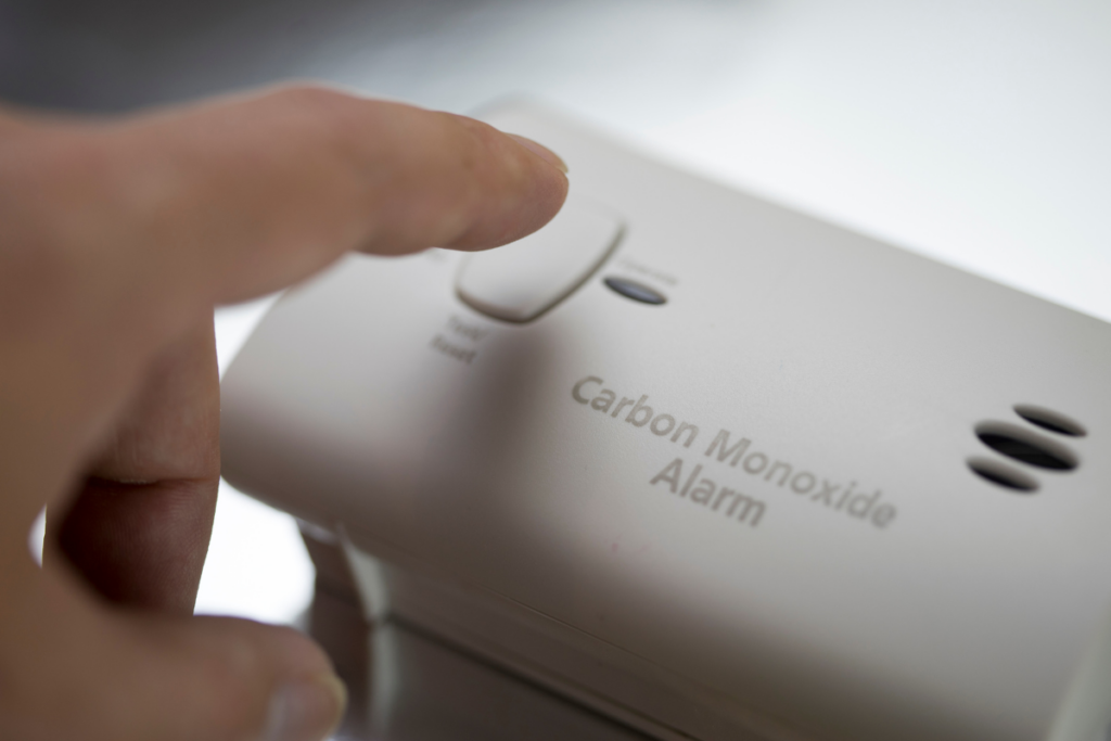 Carbon monoxide alarm for winter HVAC maintenance.